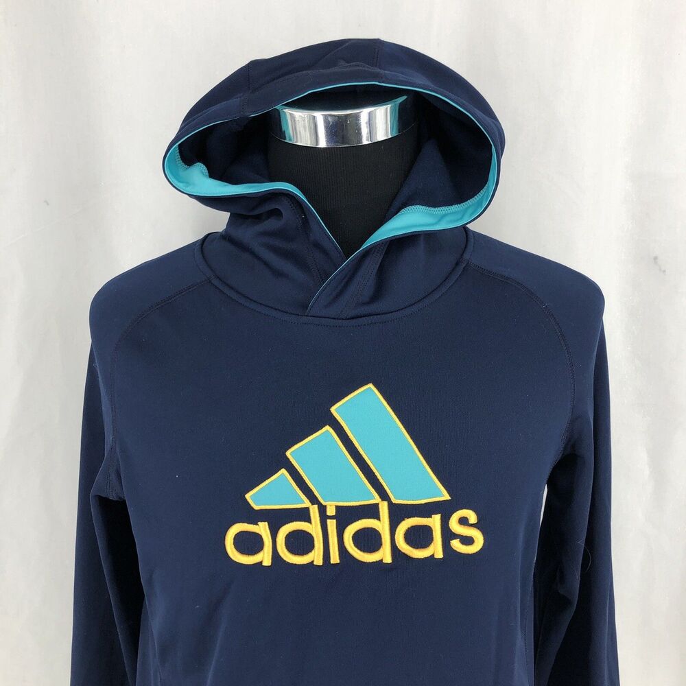adidas Performance Fleece Navy Blue Embroidered Logo Hoodie Youth Large 14/16